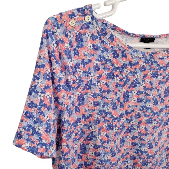 Talbots Size 1X Top Knit Floral Pullover Stretch Cotton Blend Button Accents - Picture 4 of 8